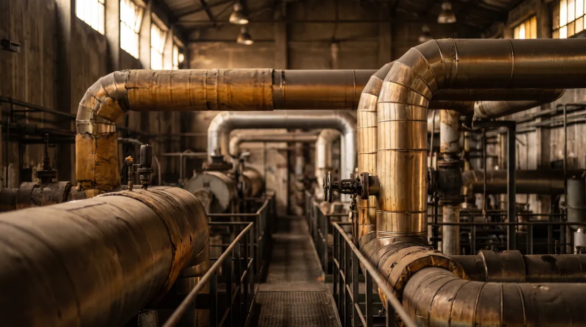 Tubazioni coibentate di uno scambiatore di calore in un impianto industriale